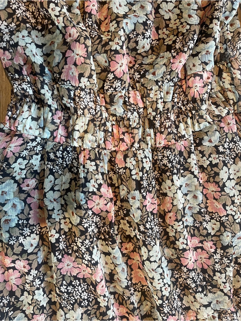 American Eagle Floral Off-Shoulder Tiered Sundress in Pink and Black - Picture 2 of 3